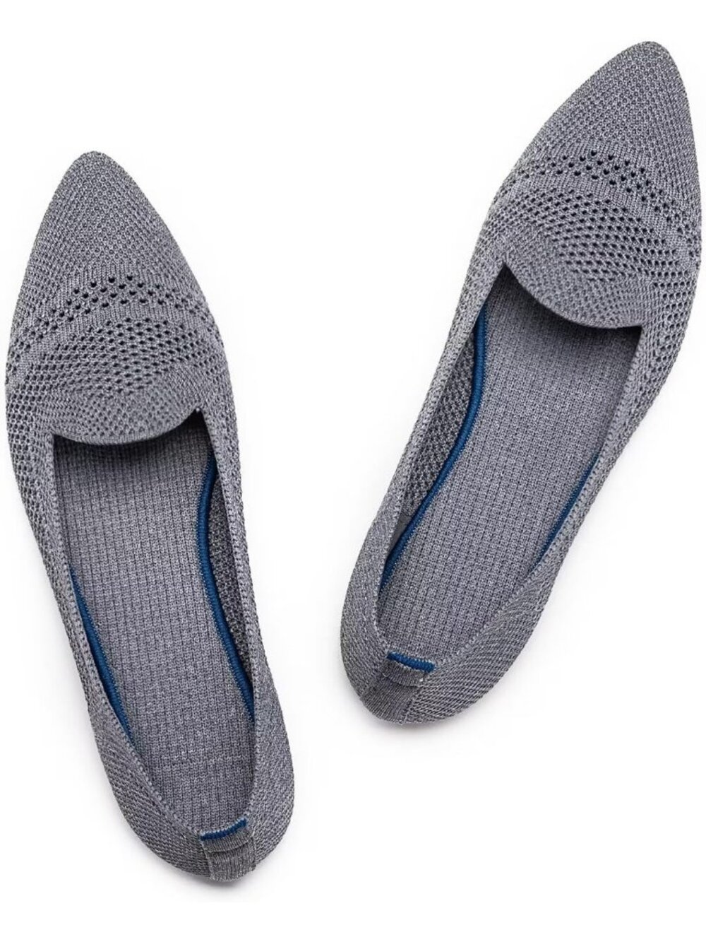 Frank Mully Women's Grey Rubber Knit Pointy Toe Slip On Loafers Classic Flats